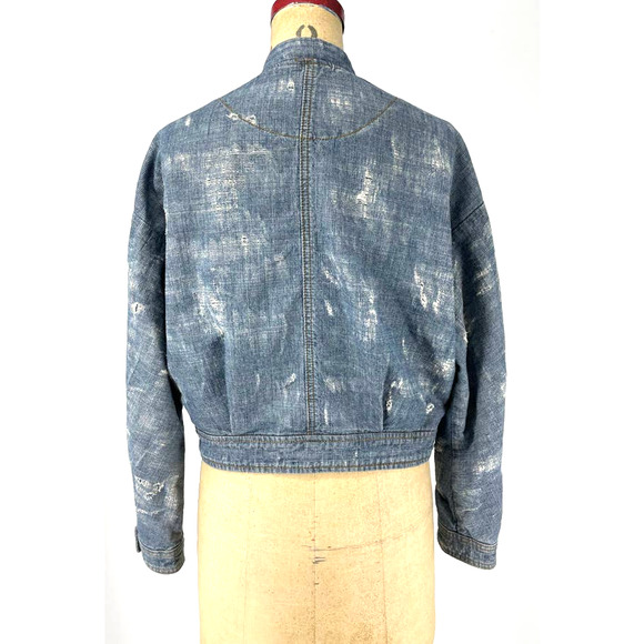 Free People Tattered Tennis Bomber Jean Jacket Indigo XS - Picture 2 of 9